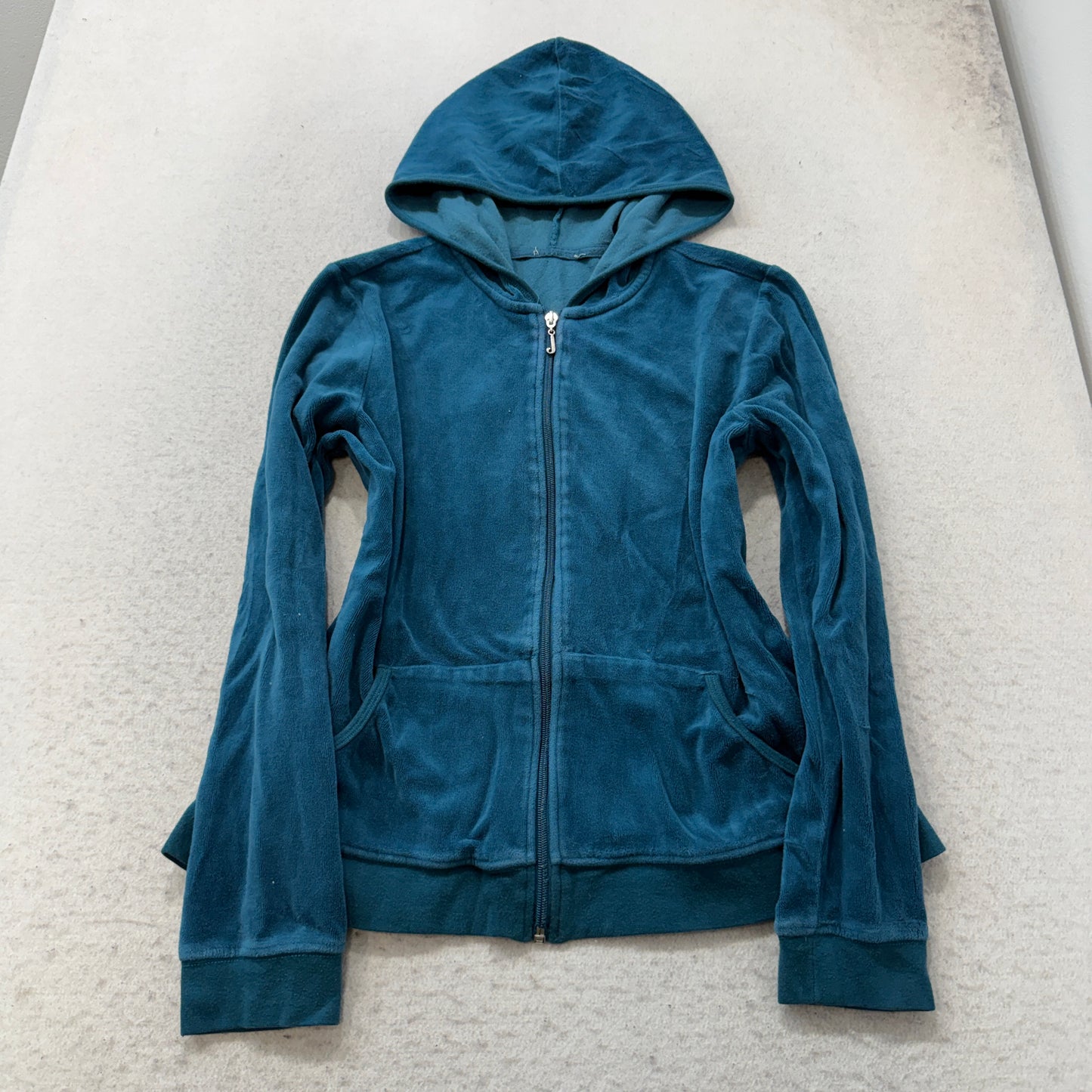 Vintage Juicy Couture Womens Teal Blue Velour Tracksuit Set Hoodie & Pant Size S