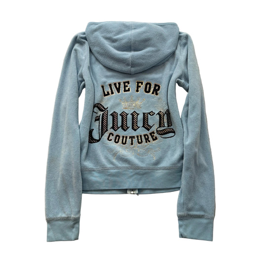 Vintage Juicy Couture Womens Pastel Blue Terry Cloth Zip-Up Hoodie Pocket Size L