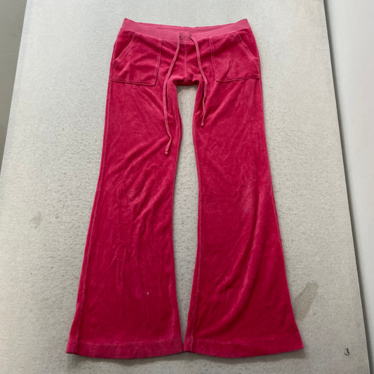 Vintage Juicy Couture Women's Hot Pink Velour Flared Track Pant Flap Pockets - S