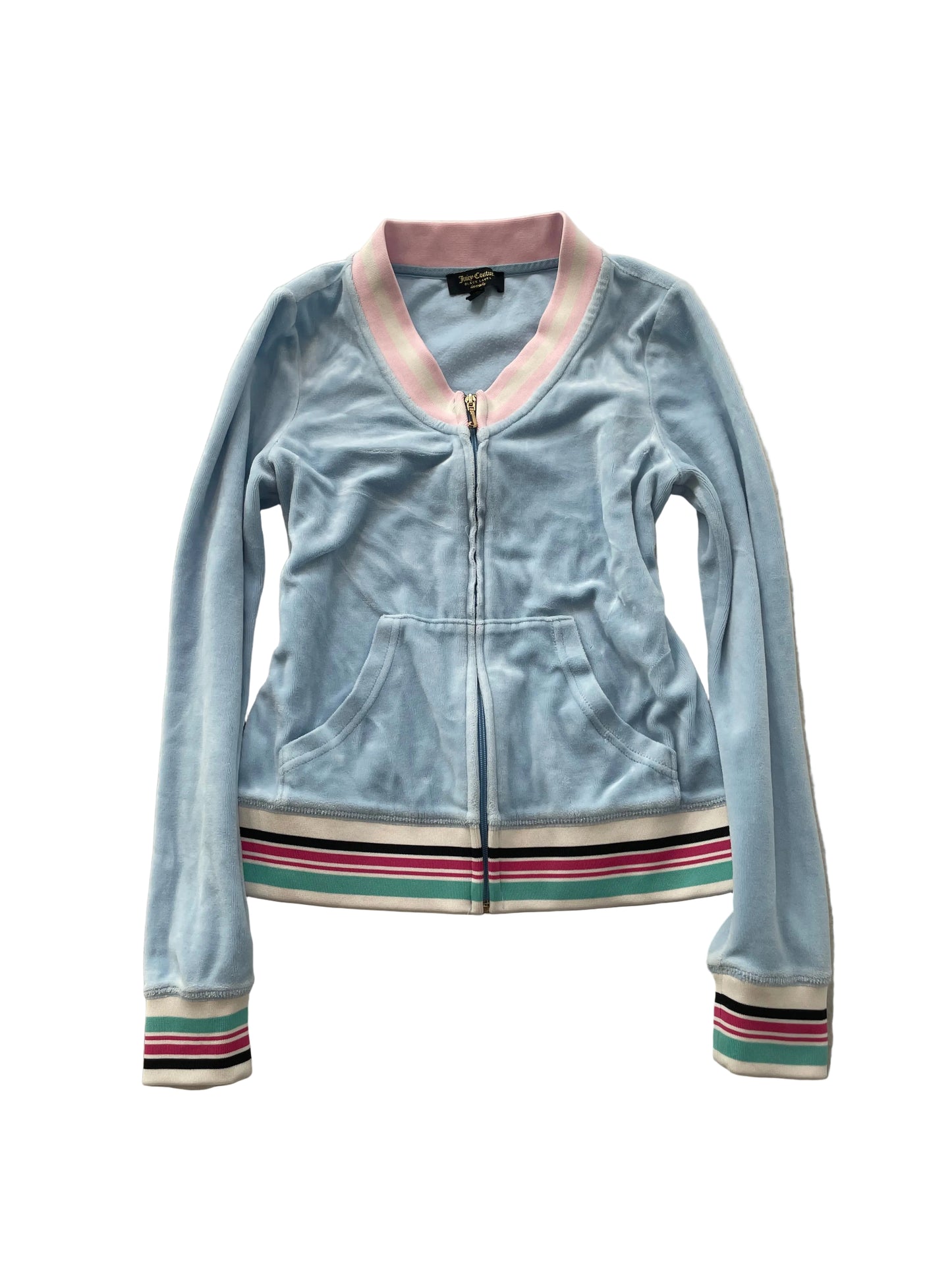 Juicy Couture Women's Baby Blue Velour Zip Up Track Jacket V-Neck Preppy Size S