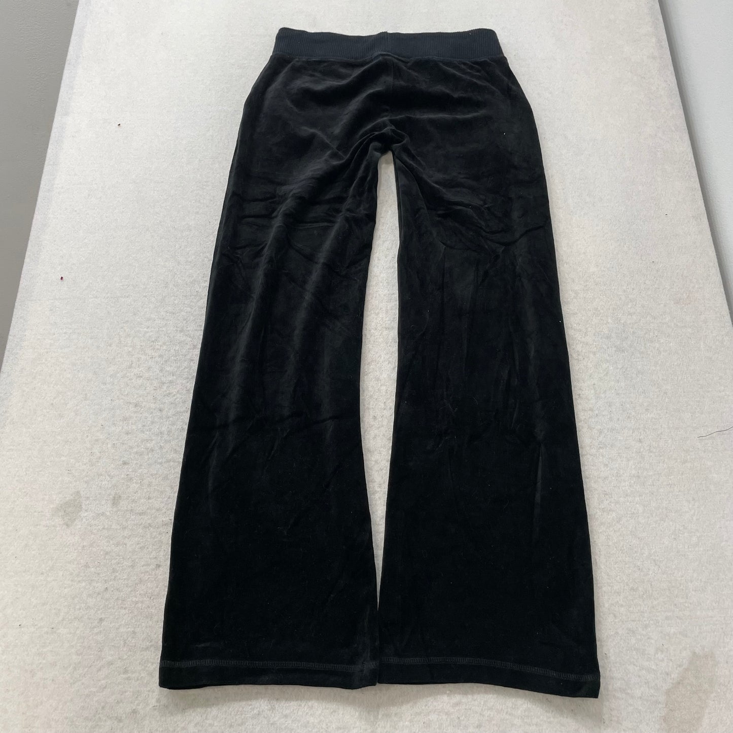 Vintage Juicy Couture Womens Black Velour Flare Track Pant Drawstring Y2K Size S