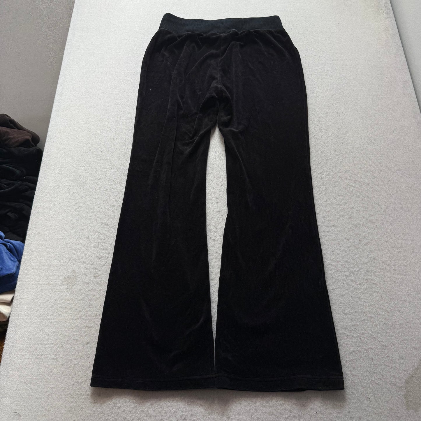 Vintage Juicy Couture Women's Black Velour Flared Track Pants Drawstring Size S