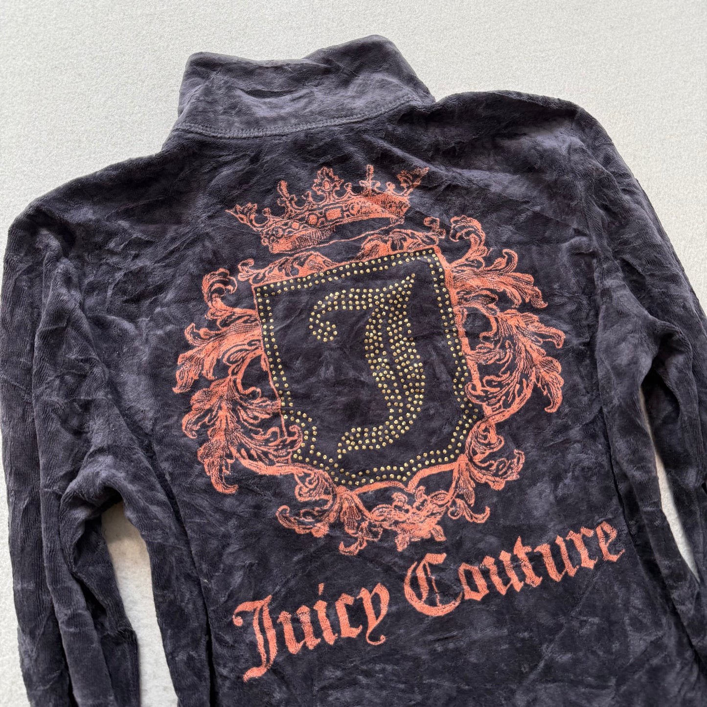 Juicy Couture Womens Deep Plum Velour Zip Up Track Jacket Rhinestone Logo Size M