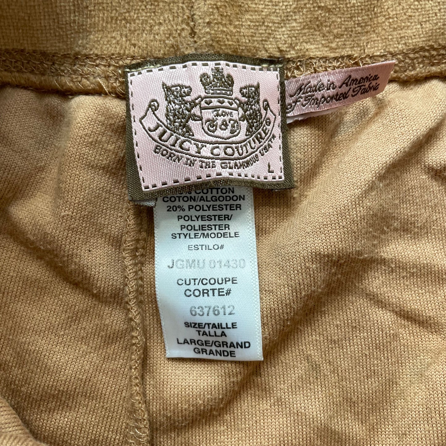 Vintage Juicy Couture Women's Camel Velour Flared Track Pants Drawstring Size L