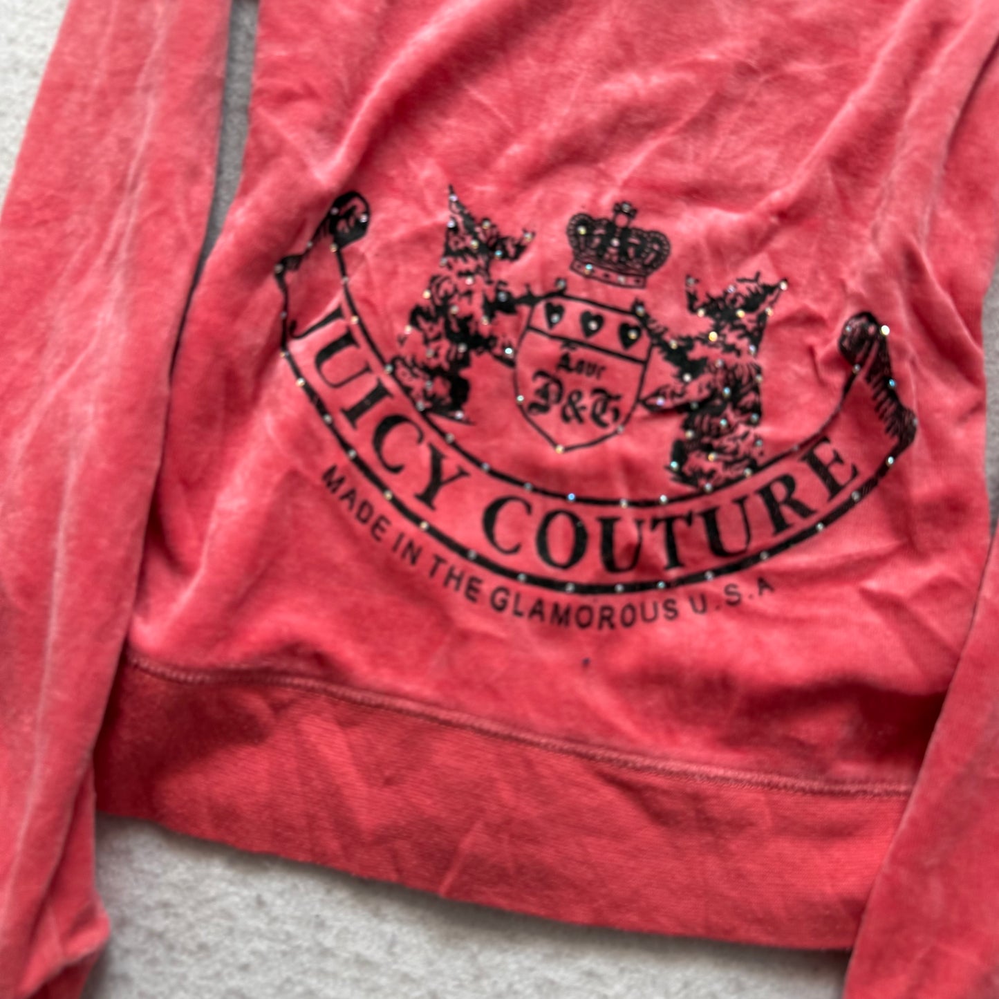 Vintage Juicy Couture Scottie Dogs Womens Coral Pink Velour Zip-Up Hoodie Size S