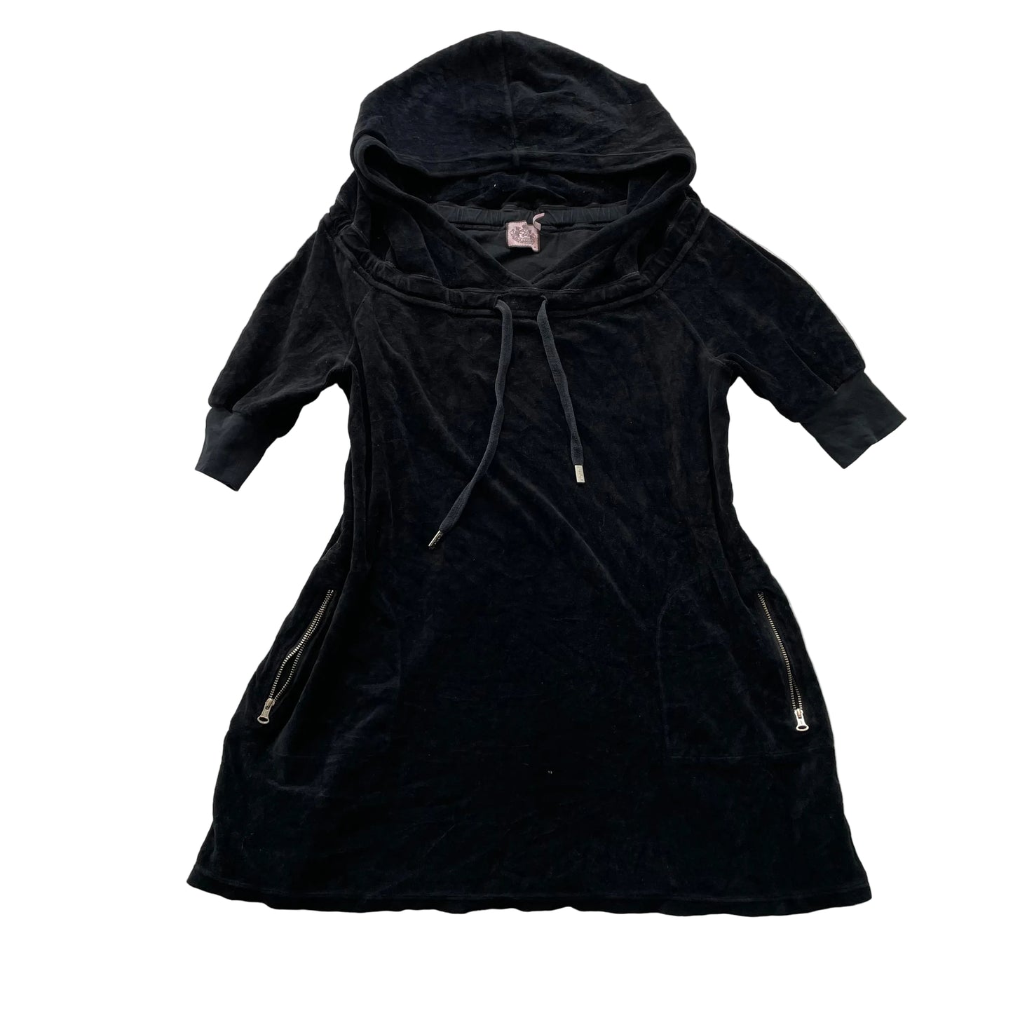 Juicy Couture Women's Jet Black Velour Zip-Up Mini Hooded Dress Pullover Size M