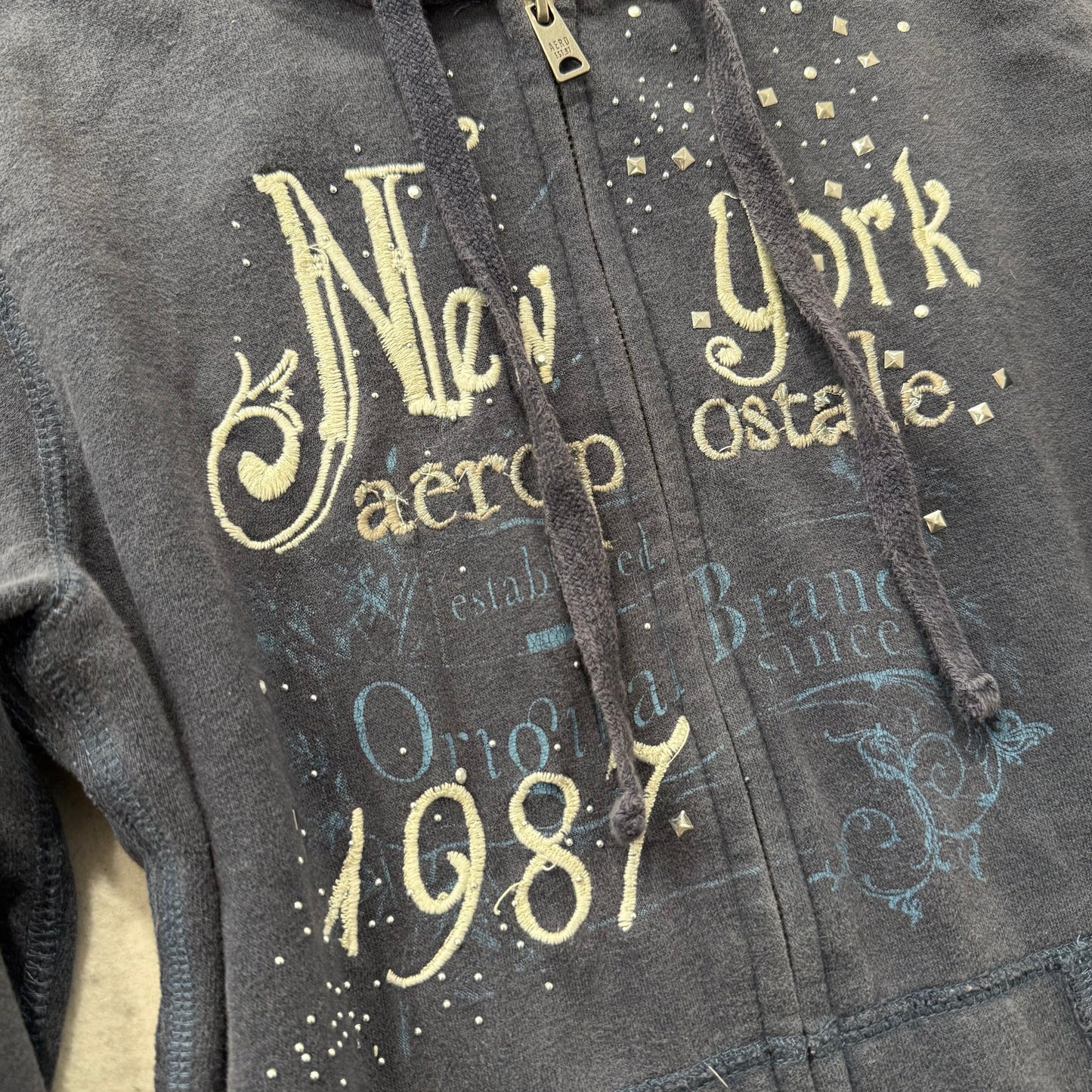 Aeropostale Women NavyCotton Blend Zip Up Hoodie Long Sleeves Loungewear Size XL