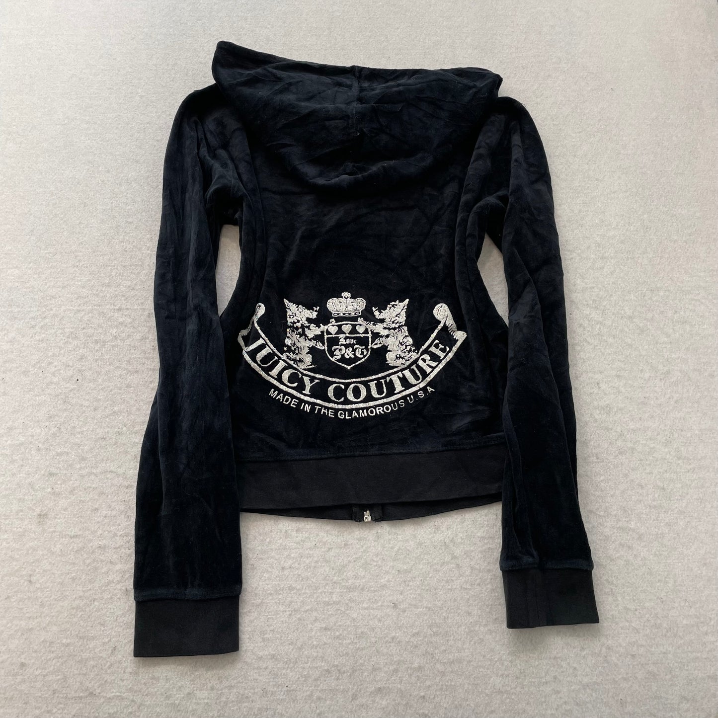 Juicy Couture Scottie Dogs Womens Black Velour Tracksuit Set Rhinestone Logo - M
