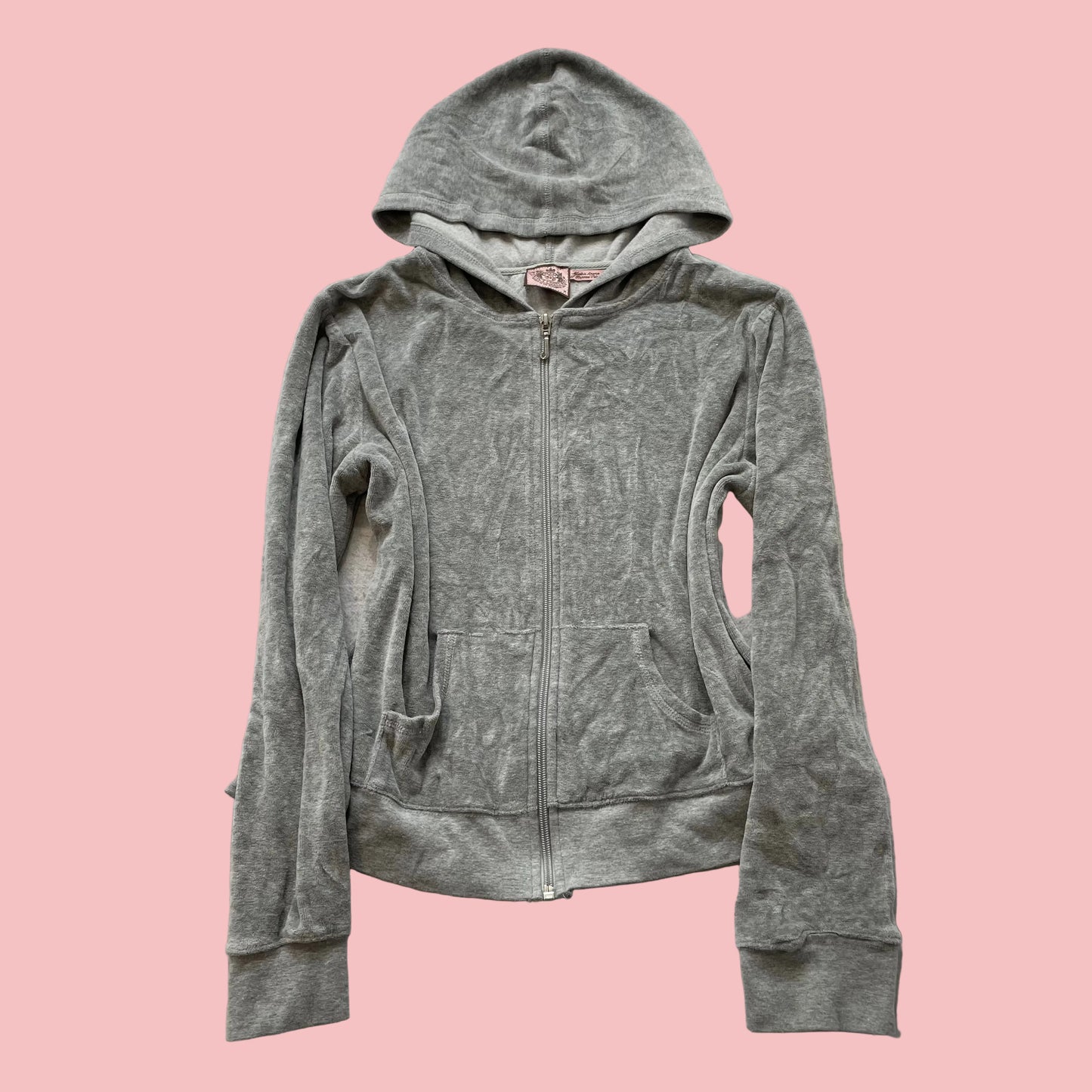 Juicy Couture Women's Gray Velour Full Zip Hoodie Pocket Loungewear Y2k Size M