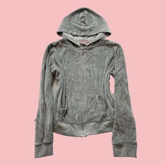 Juicy Couture Women's Gray Velour Full Zip Hoodie Pocket Loungewear Y2k Size M