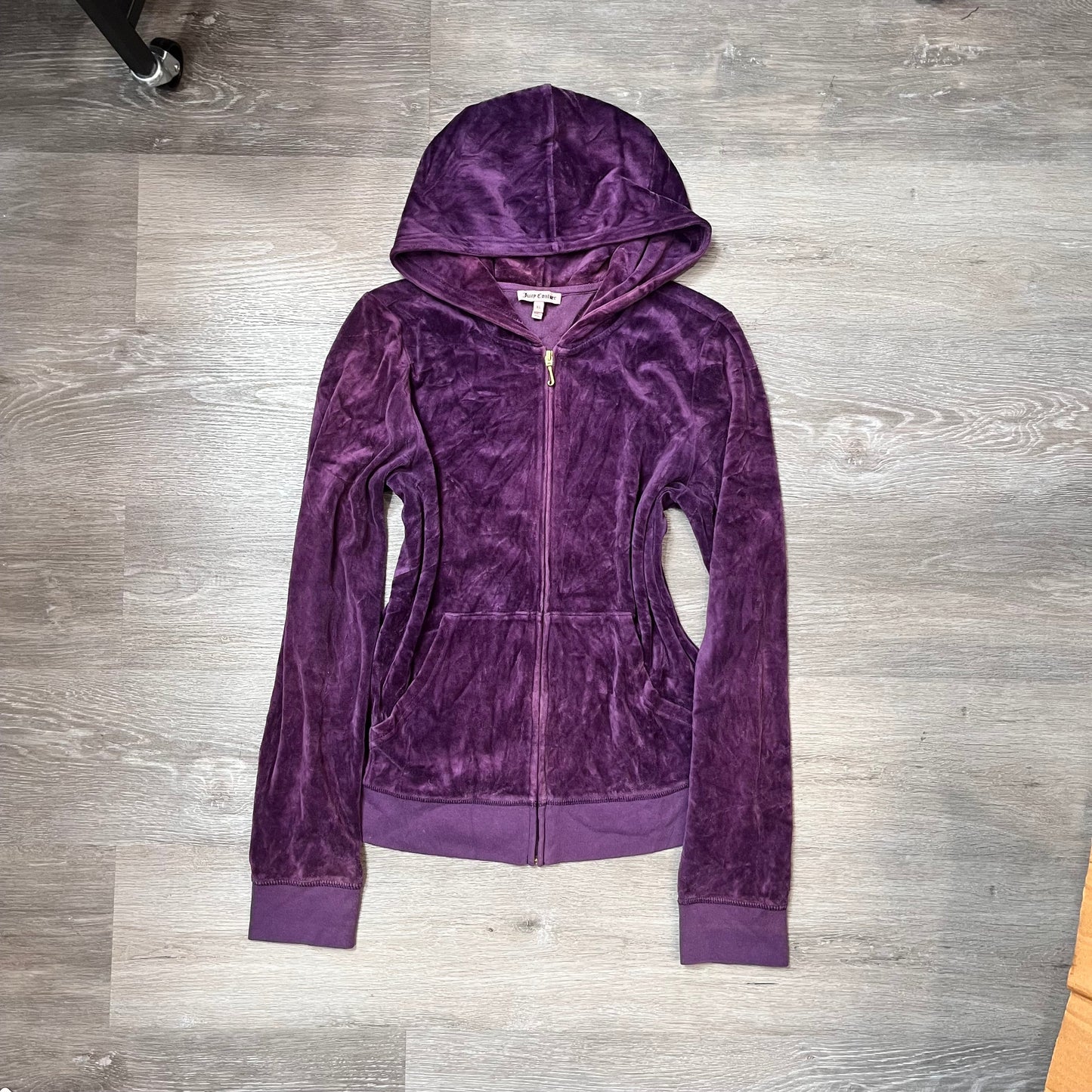 Juicy Couture Womens Deep Purple Velour Zip-Up Hoodie Crown Graphic Logo Size XL
