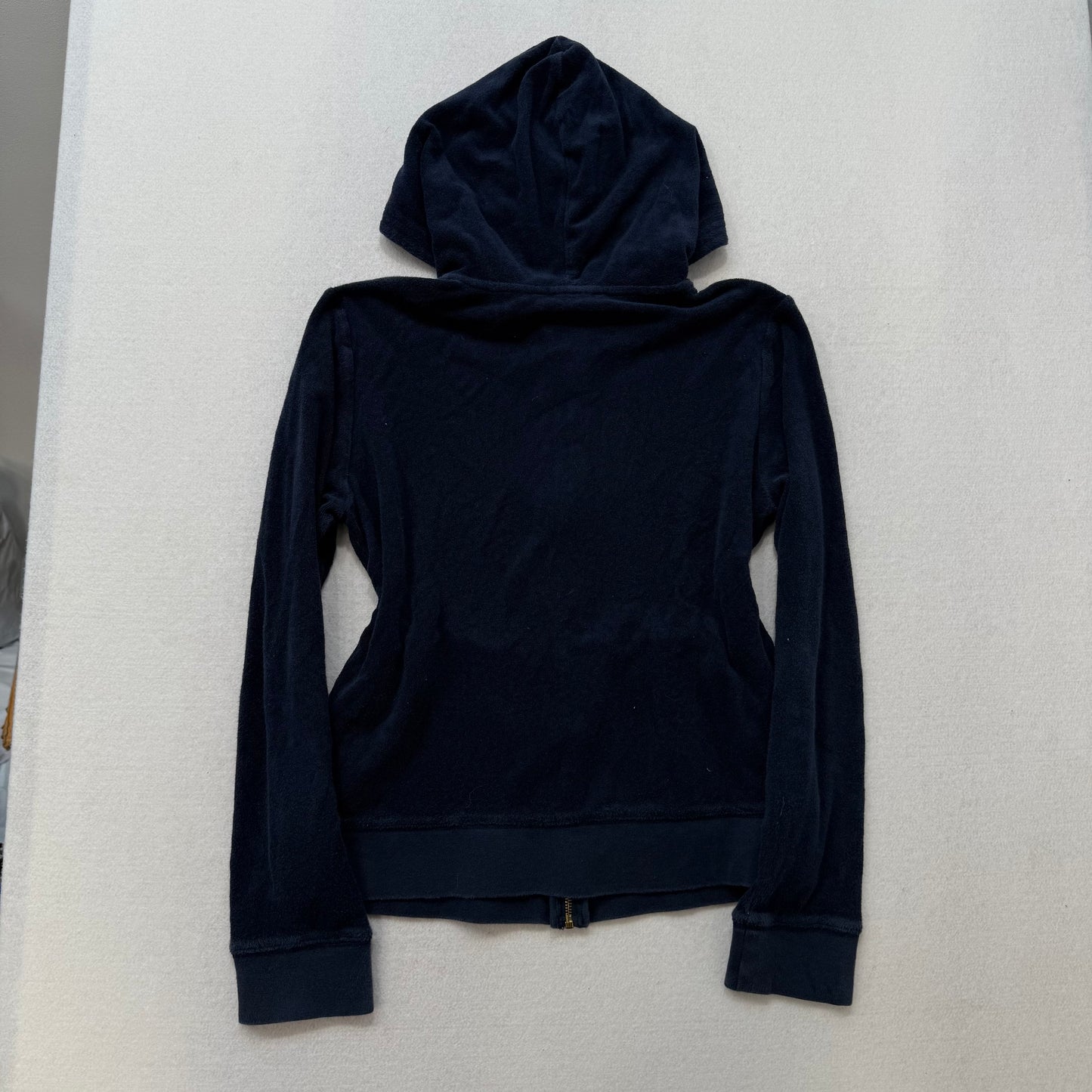 Vintage Juicy Couture navy terry cloth full zip hoodie with J zip rhinestone design size L