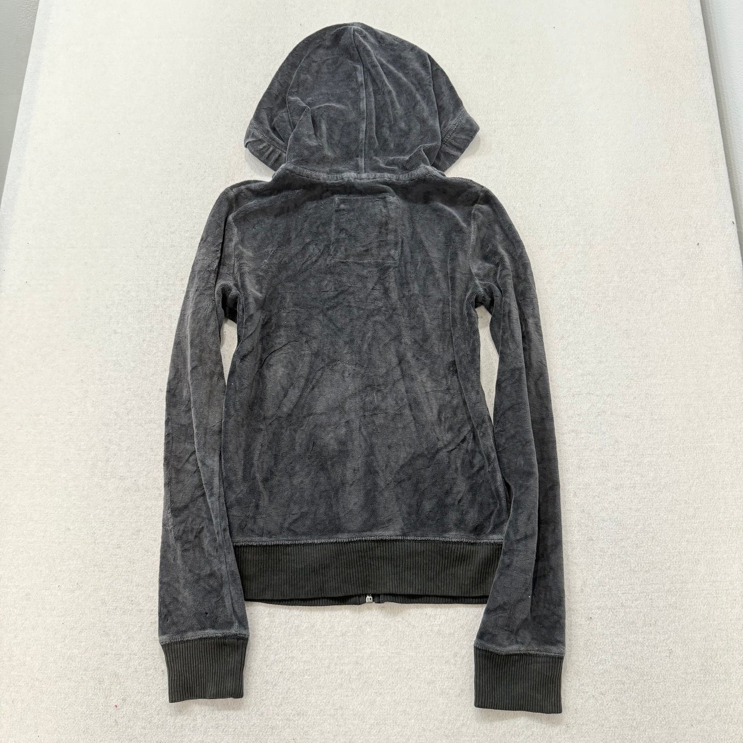 Hollister Women's Charcoal Velour Zip Up Hoodie Split Kangaroo Pockets Size XS