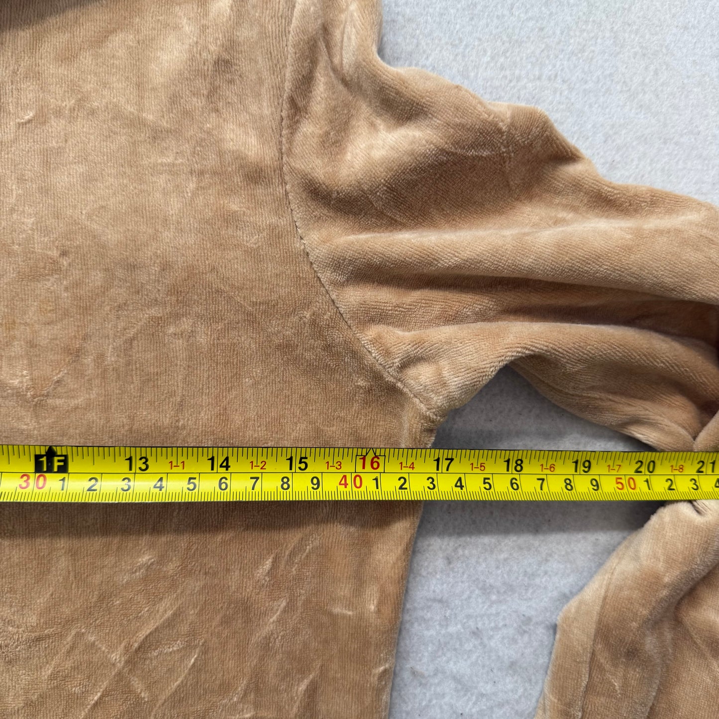 Vintage Juicy Couture Women Tan Velour Full Zip Hoodie Drawstring Pockets Size S