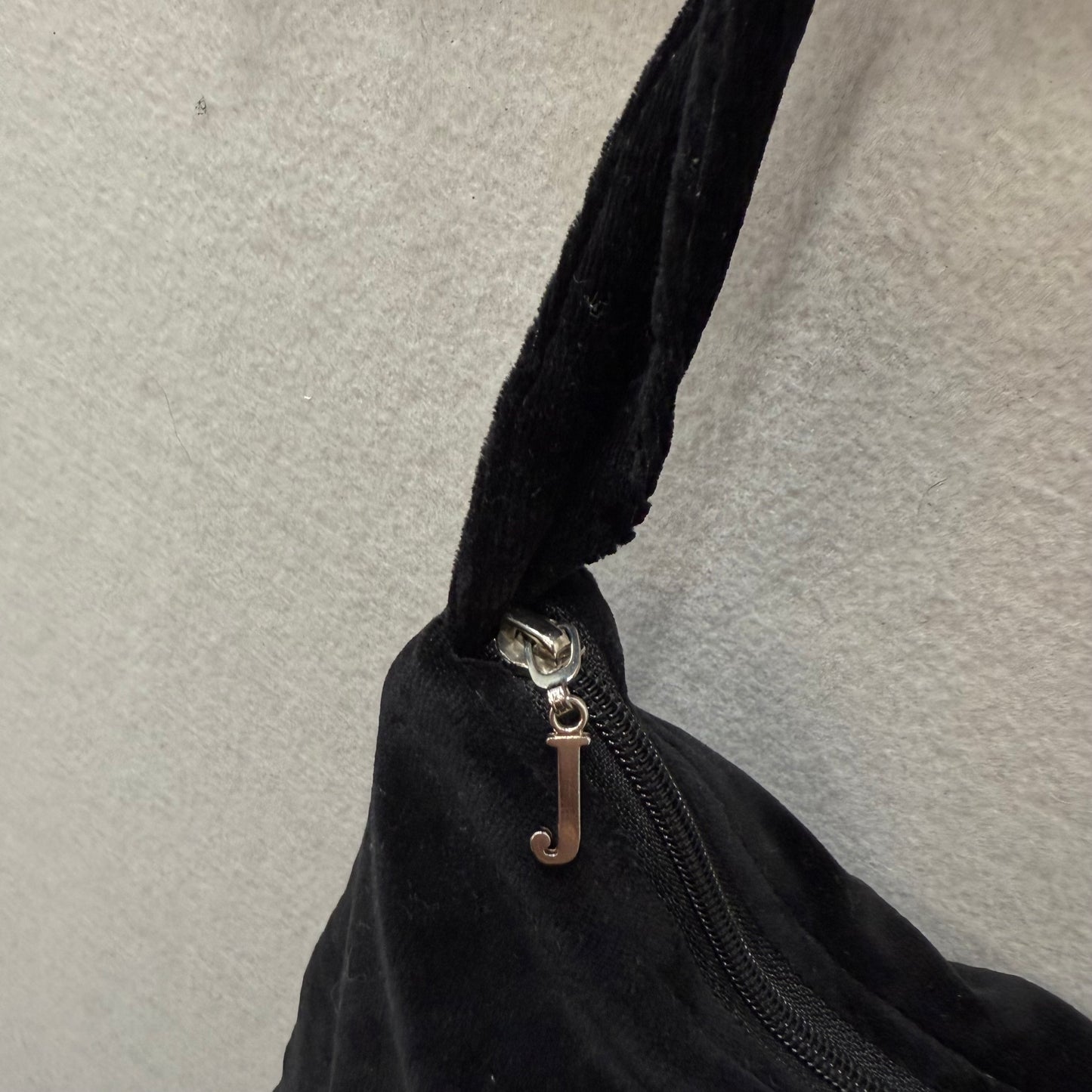 Juicy Couture Women's Black Velour Embroidered Crest Handmade Hobo Bag Size M