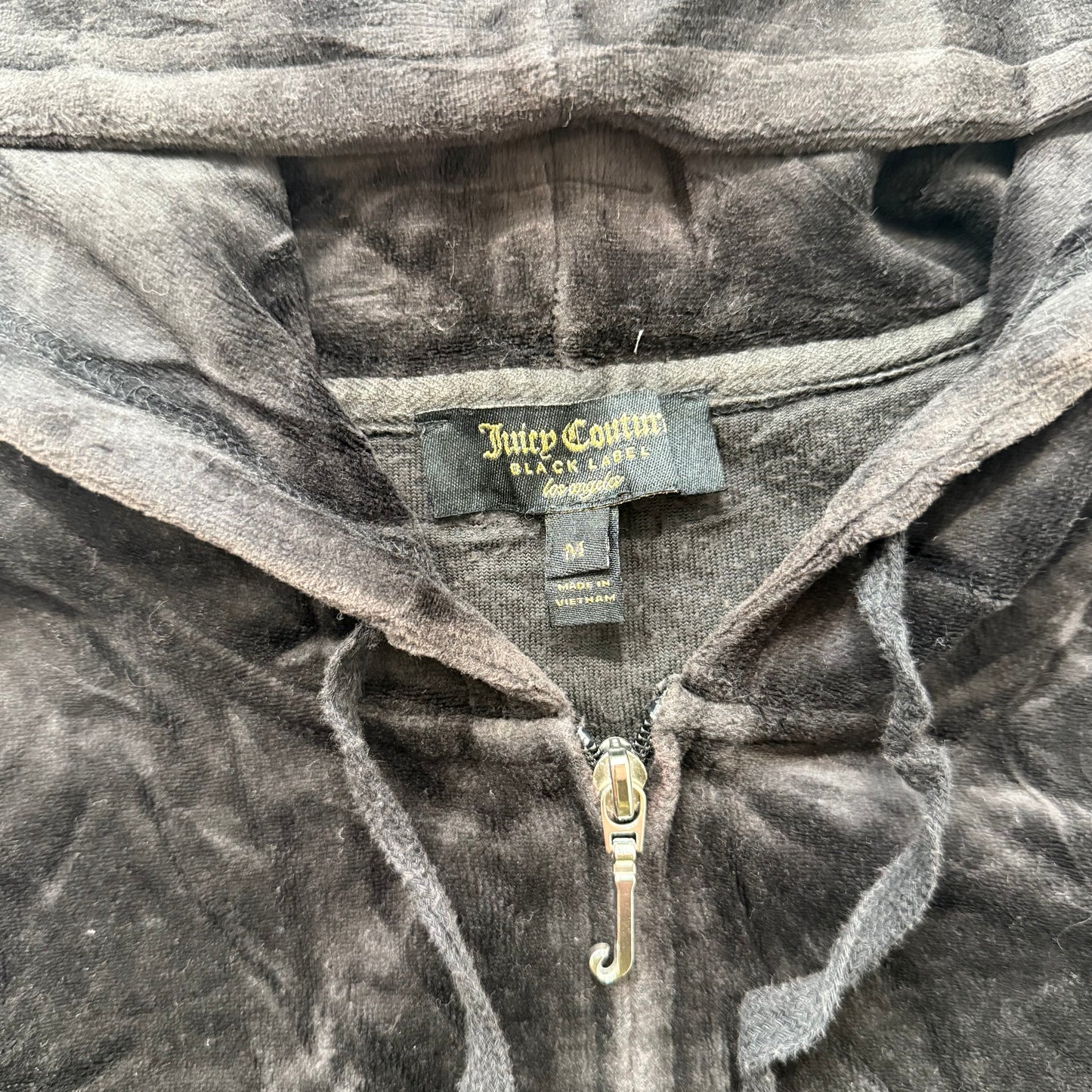 Juicy Couture Faded Black Velour Tracksuit Set Zip Up Hoodie & Flare Pant Size M