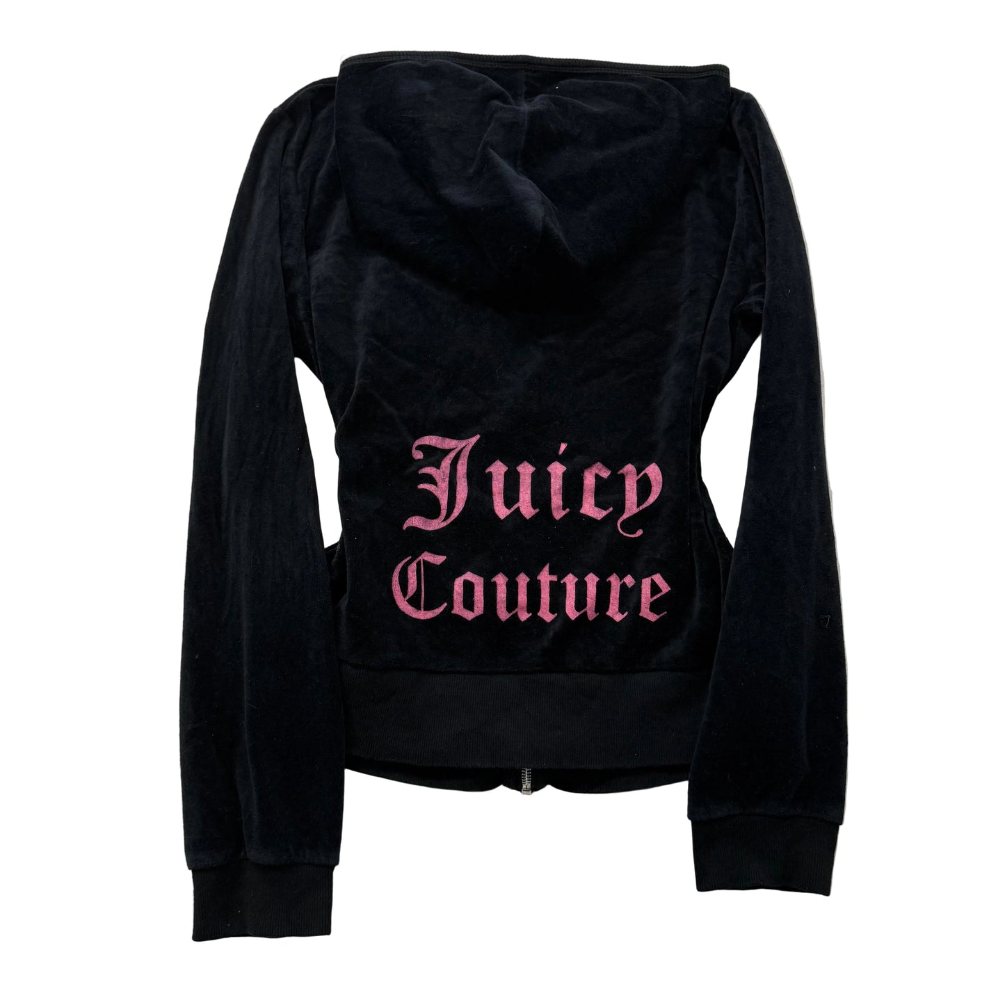 Vintage Juicy Couture Women's Black Velour Zip-Up Hoodie Loungewear Logo Size L