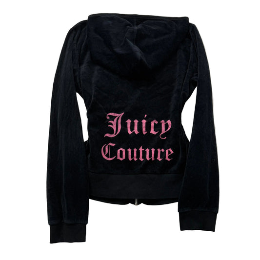 Vintage Juicy Couture Women's Black Velour Zip-Up Hoodie Loungewear Logo Size L
