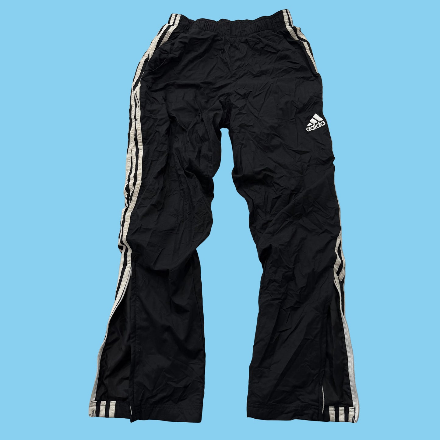 Adidas Men's Black Nylon Track Pant Tear Away 3-Side Stripes Windbreaker Size XS