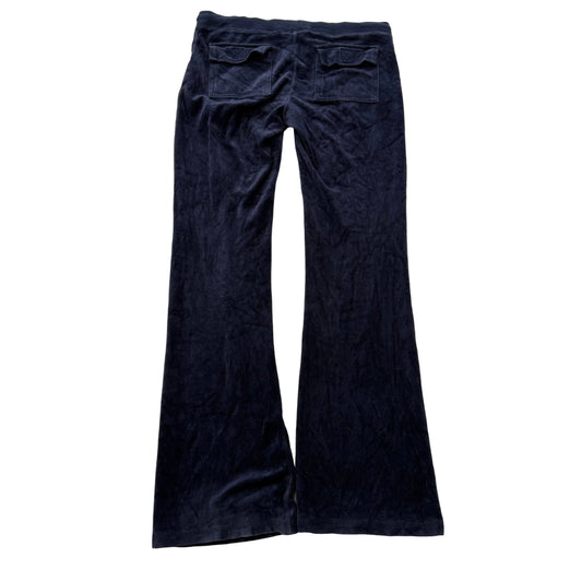 Vintage Juicy Couture Women's Navy Velour Flared Track Pant Flap Pockets Size S