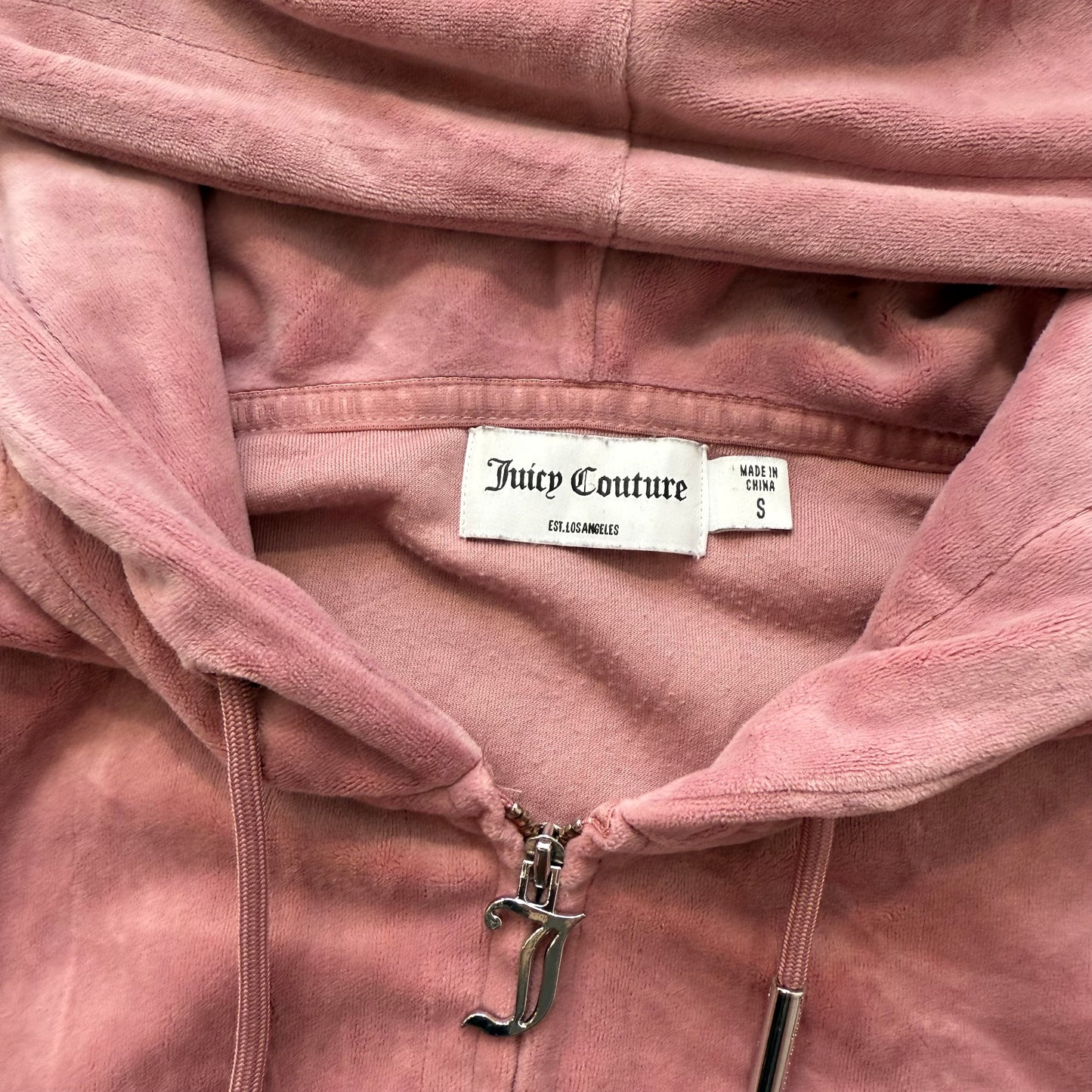 Juicy Couture Women's Dusty Rose Velour Zip-Up Hoodie Rhinestone Logo Y2K Size S