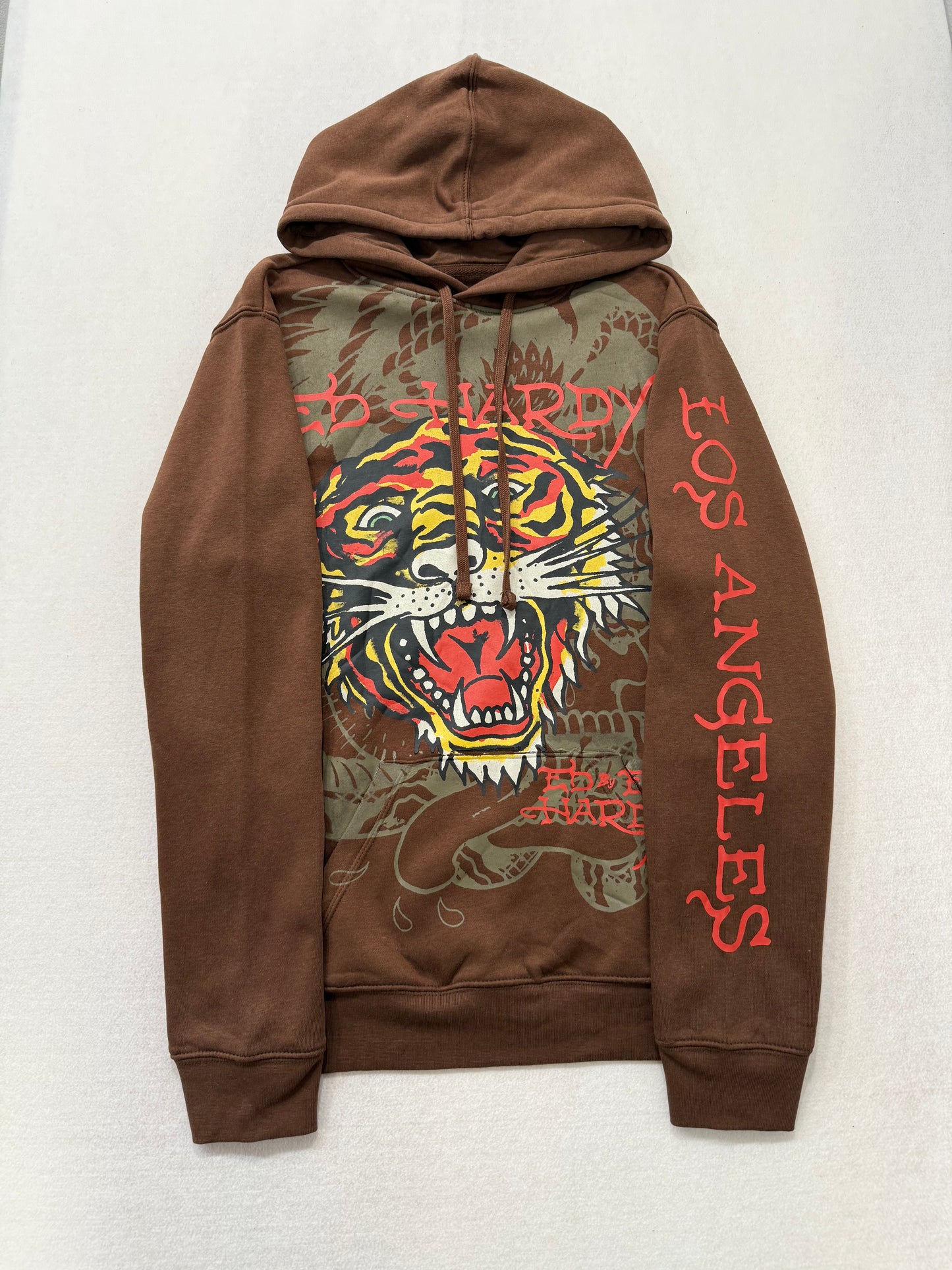 ED HARDY “Tiger Roar” BROWN PULLOVER HOODIE - Clean Curriculums 