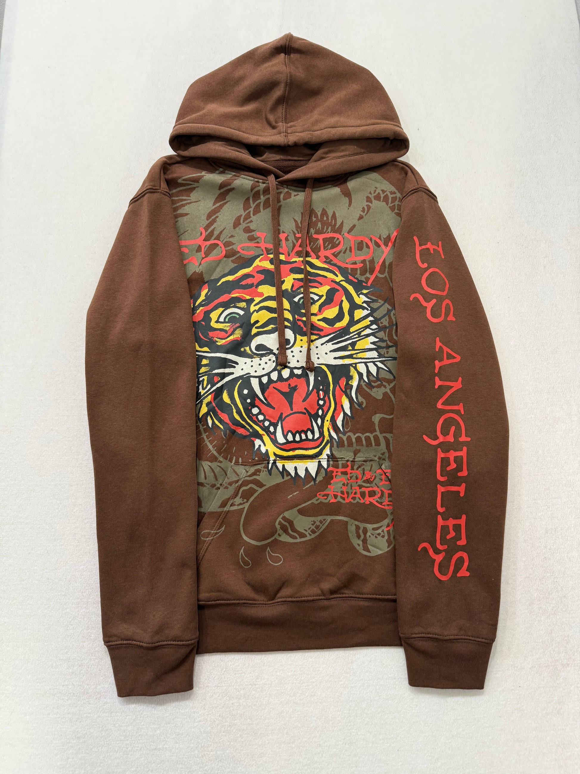 ED HARDY “Tiger Roar” BROWN PULLOVER HOODIE - Clean Curriculums 