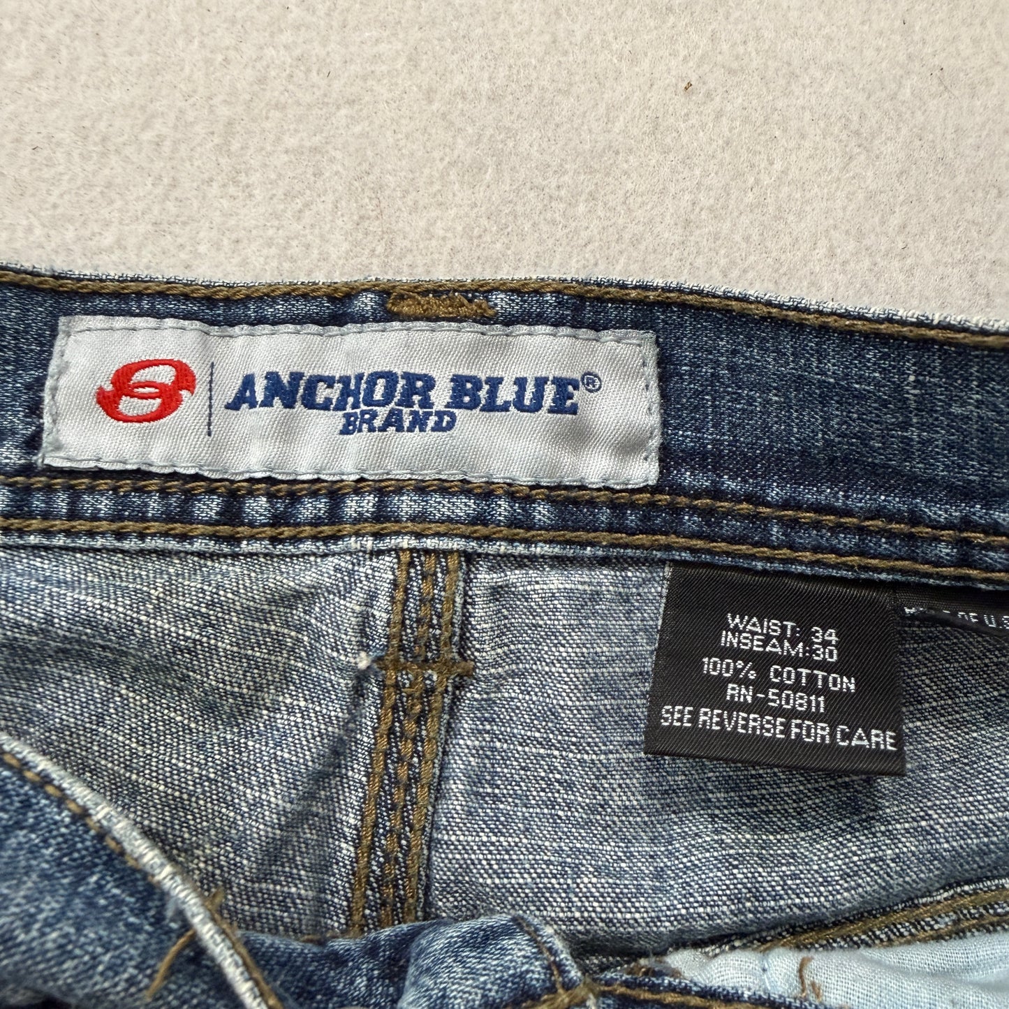 Anchor Blue Brand Men's Blue Wide Leg Carpenter Denim Jeans Workwear Size W34
