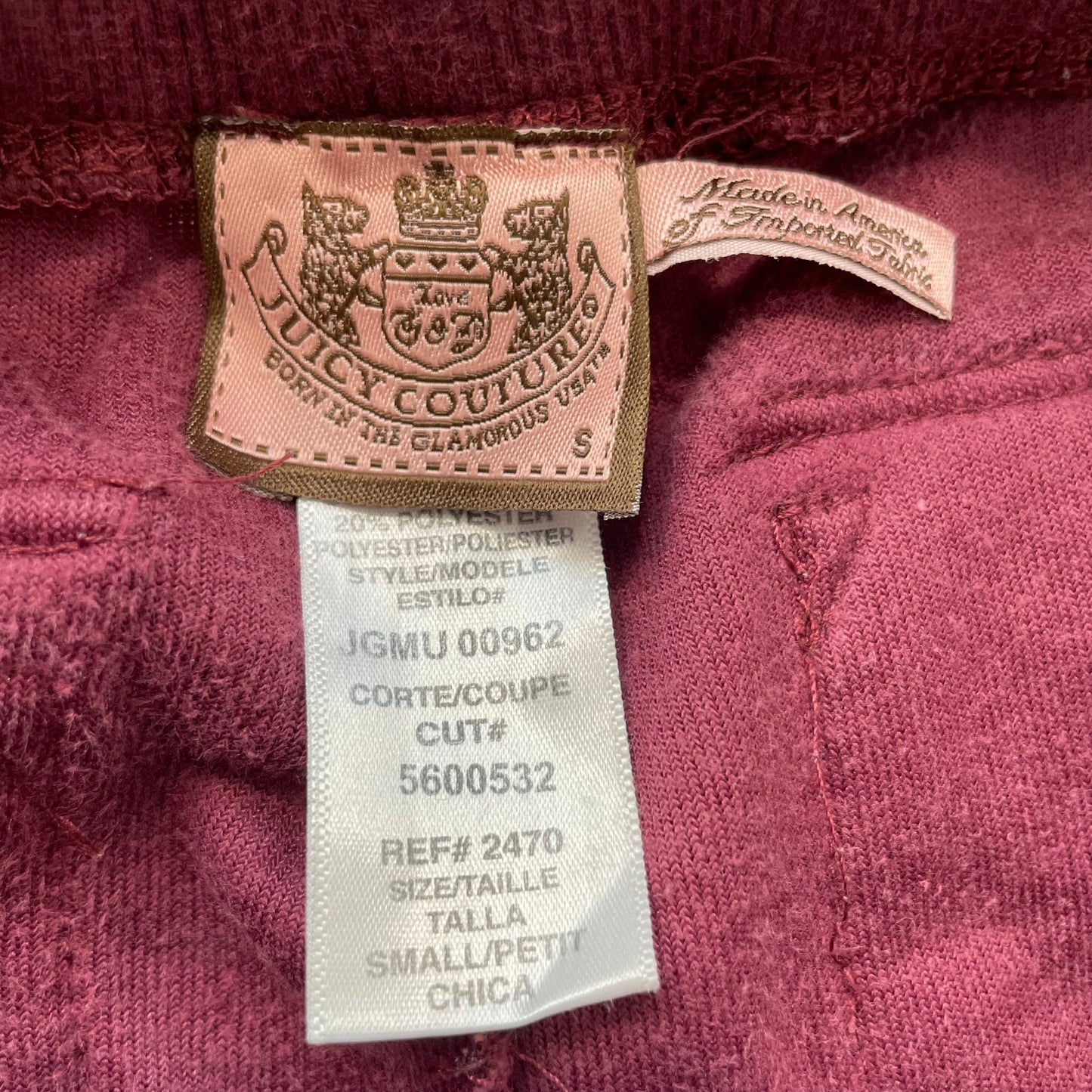 Juicy Couture Burgundy Velour Tracksuit Set Zip-Up Hoodie Drawstring Pant Size S