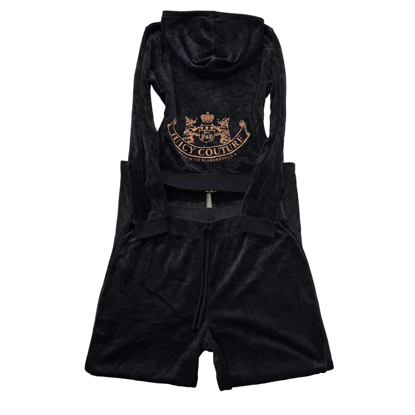 Vintage Juicy Couture Scottie Dog Women's Black Velour Tracksuit Set Y2k Size L