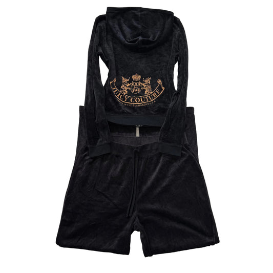 Vintage Juicy Couture Scottie Dog Women's Black Velour Tracksuit Set Y2k Size L
