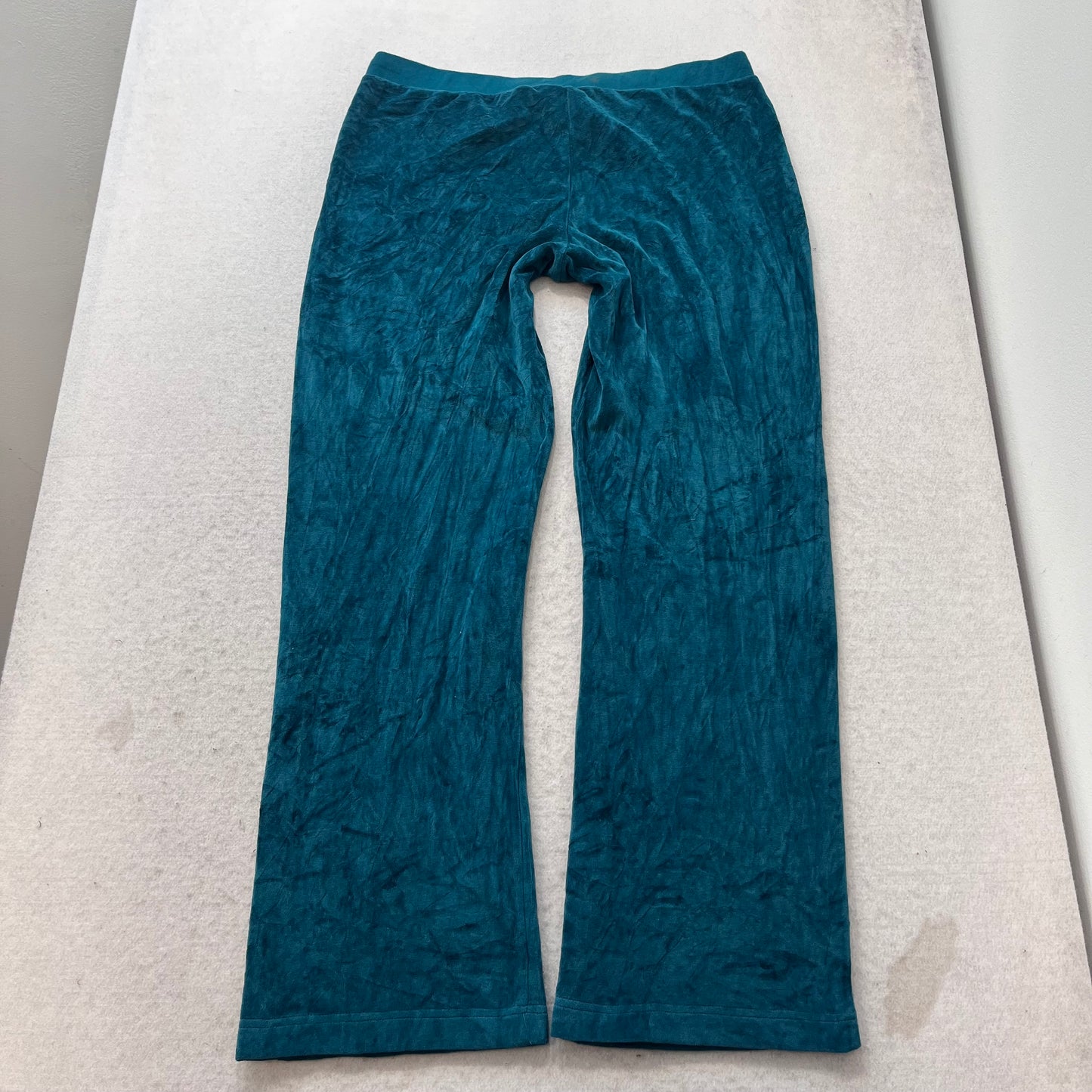 Vintage Juicy Couture Women Teal Blue Flared Leg Track Pant Drawstring Size L