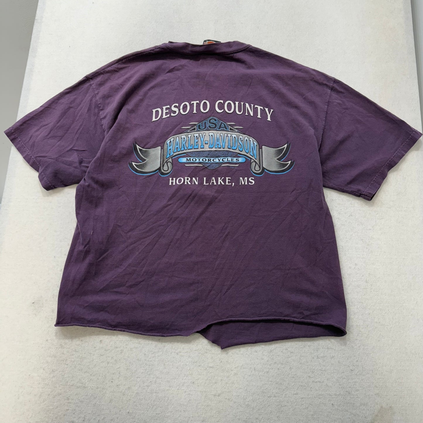 Harley-Davidson Unisex Plum Cotton Cropped T-Shirt Raw Hem Graphic Logo Size L