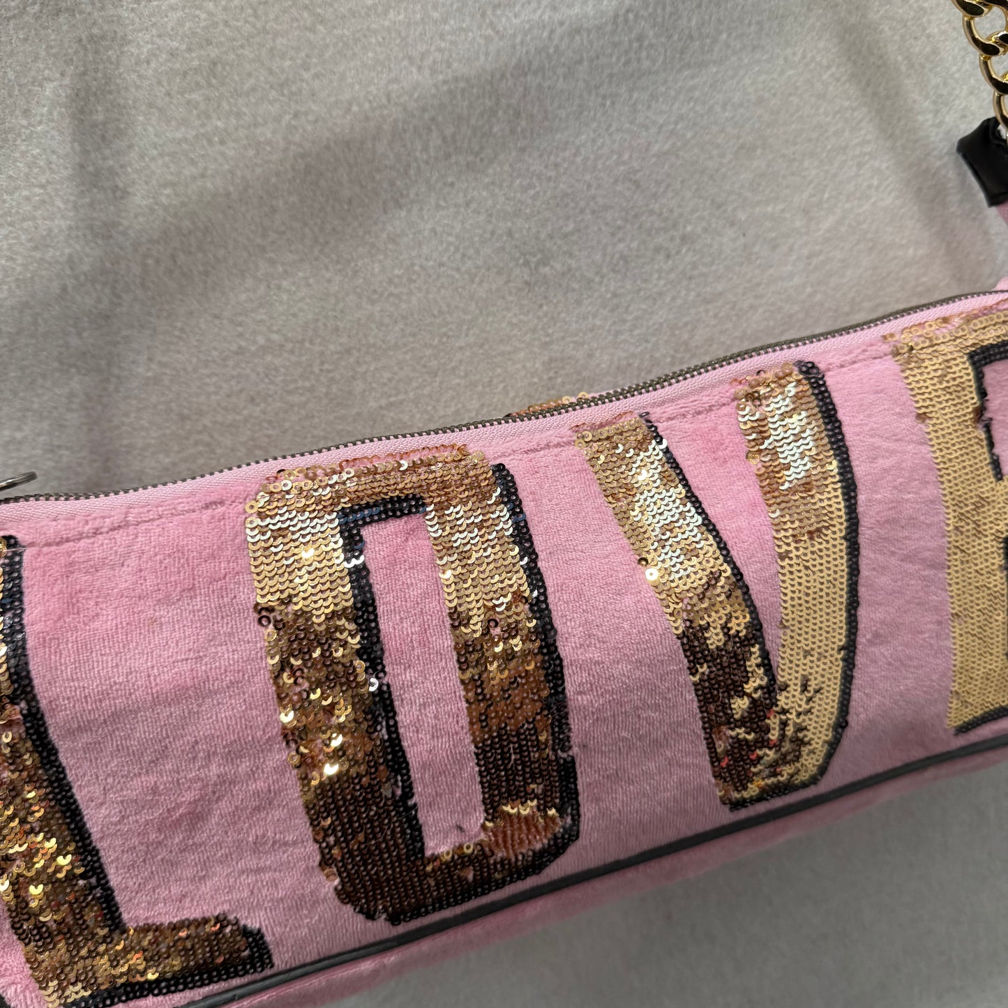 PINK Victoria's Secret Pink Velour Casual Wear Sequin Logo Shoulder Baguette Bag