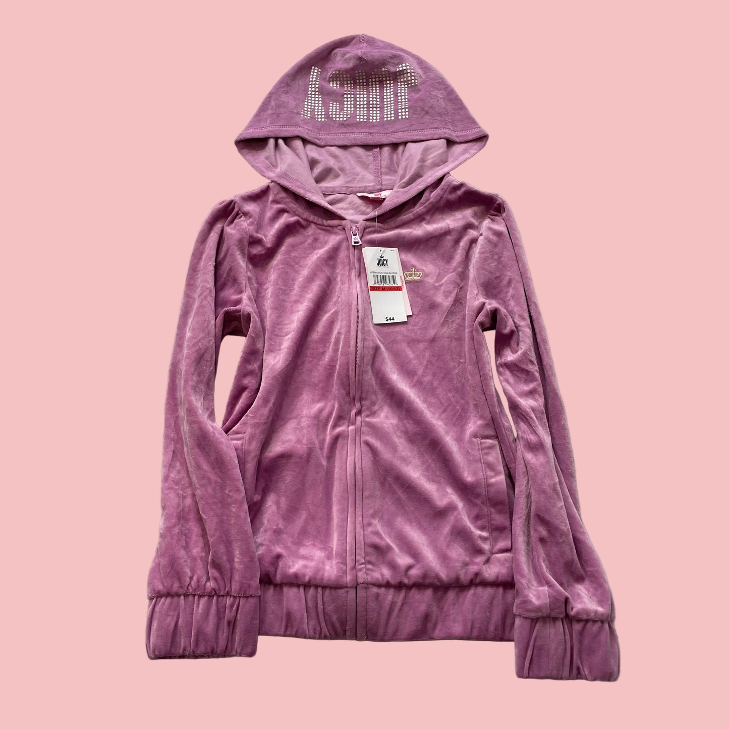 Juicy by Juicy Couture Women's Mauve Pink Velour Zip-Up Hoodie Ruffle Hem Size M