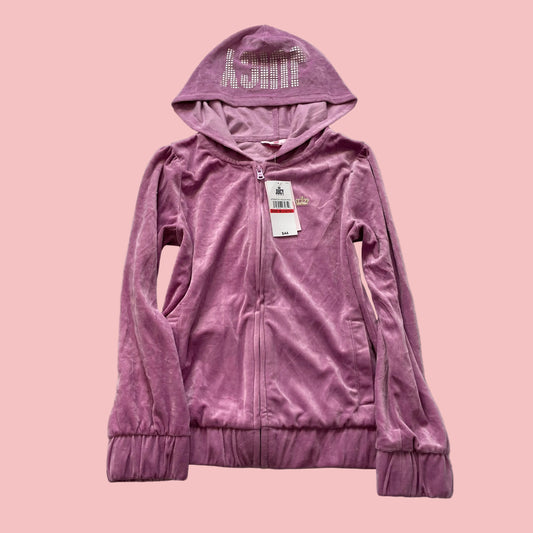 Juicy by Juicy Couture Women's Mauve Pink Velour Zip-Up Hoodie Ruffle Hem Size M