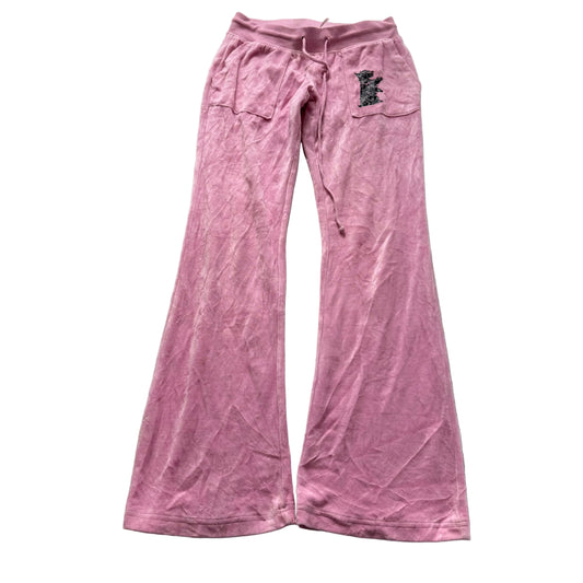 Vintage Juicy Couture Womens Pink Velour Flare Track Pant Pocket Dog Logo Size S