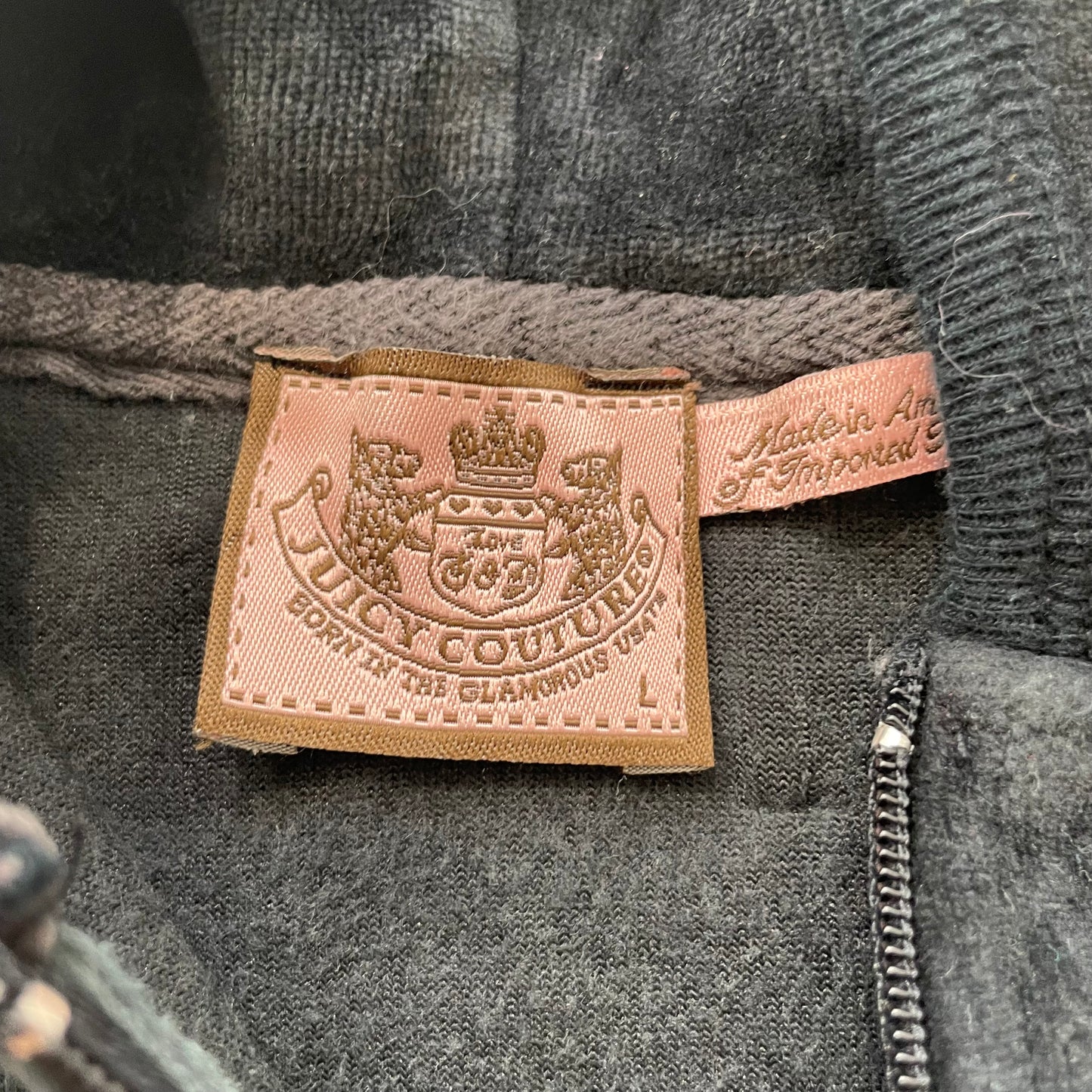 Vintage Juicy Couture Scottie Dogs Women's Navy Blue Velour Zip-Up Hoodie Size L