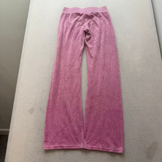 Juicy Couture Women Pastel Pink Velour Flared Track Pant Rhinestone Logo Size XS