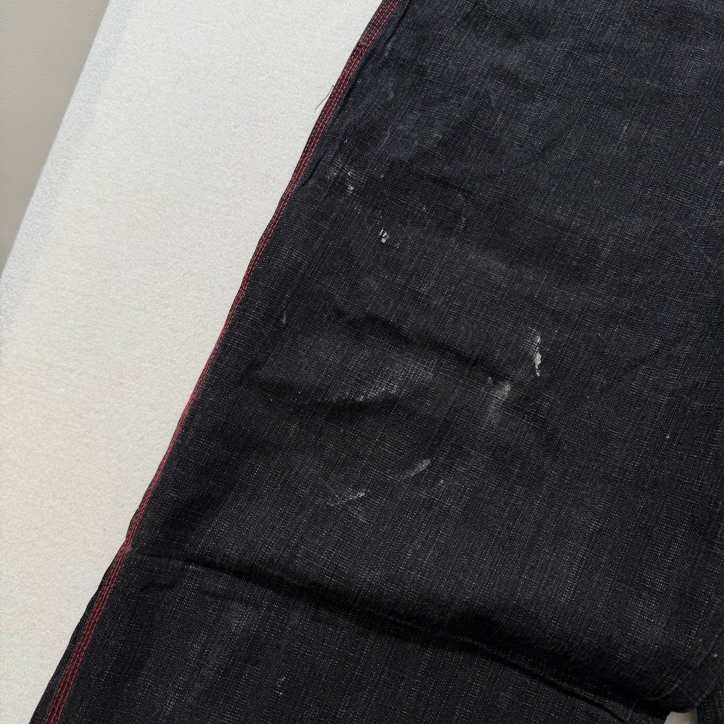 RK Richards Jeans Co Black Denim Straight Leg Jeans Red Contrast Stitching Size 21