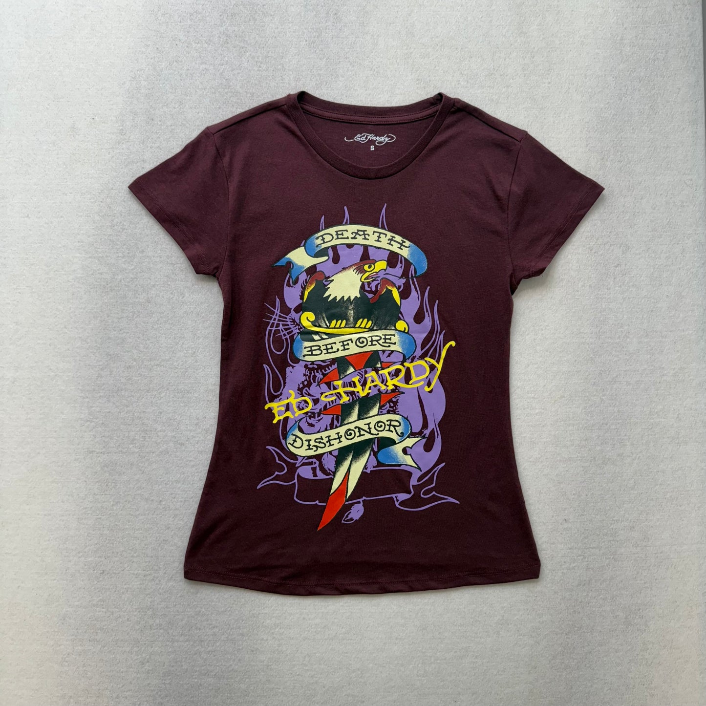 ED HARDY “Death Before Dishonor” BURGUNDY CAP SLEEVE BABY TEE
