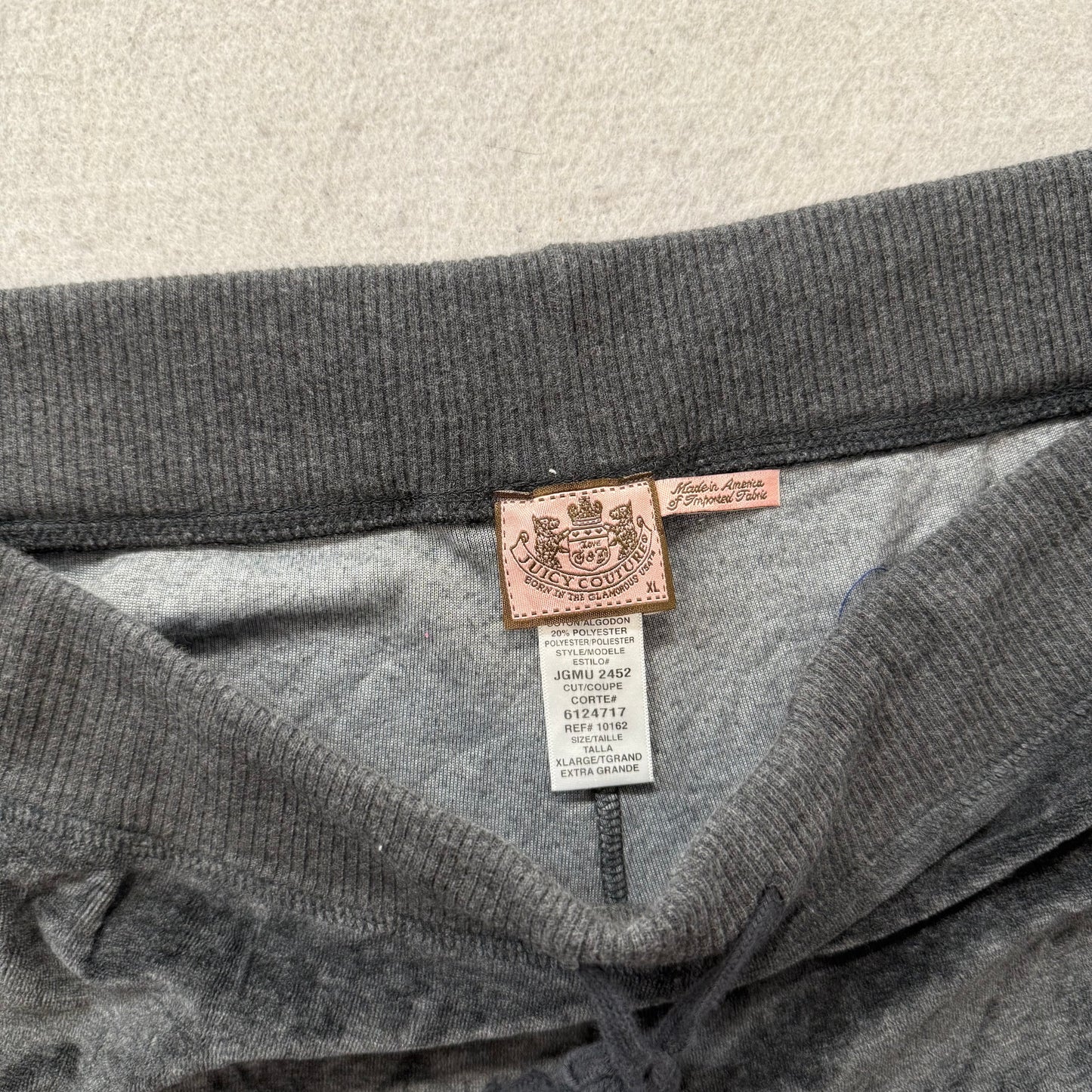 Juicy Couture Women Charcoal Grey Velour Tracksuit Set Hoodie & Pant Y2k Size XL