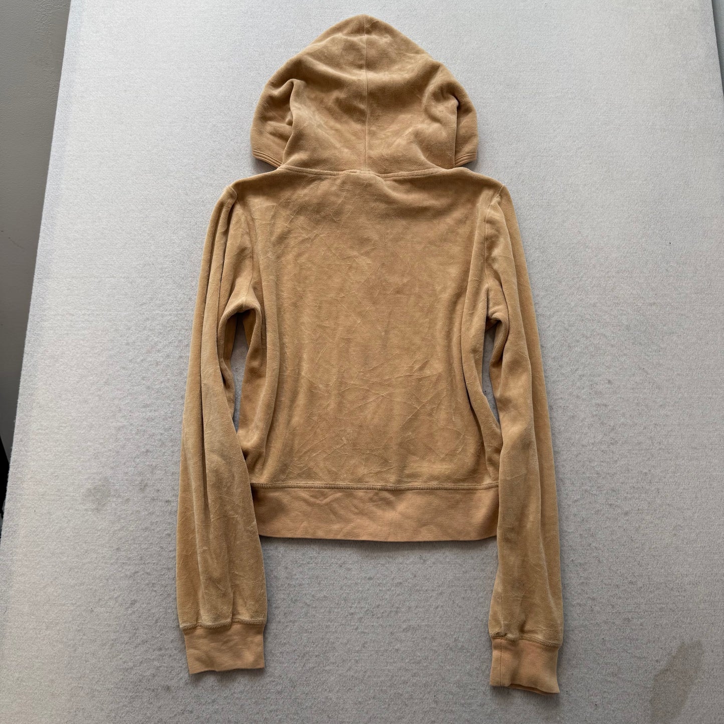 Juicy Couture Women's Camel Velour Zip Up Hoodie Kangaroo Pockets Preppy Size M