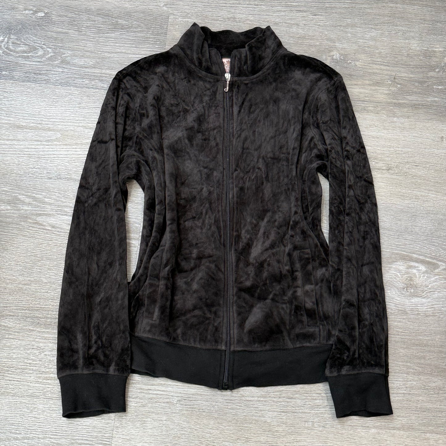 Juicy Couture Womens Charcoal Gray Velour Zip-Up Track Jacket Loungewear Size XL