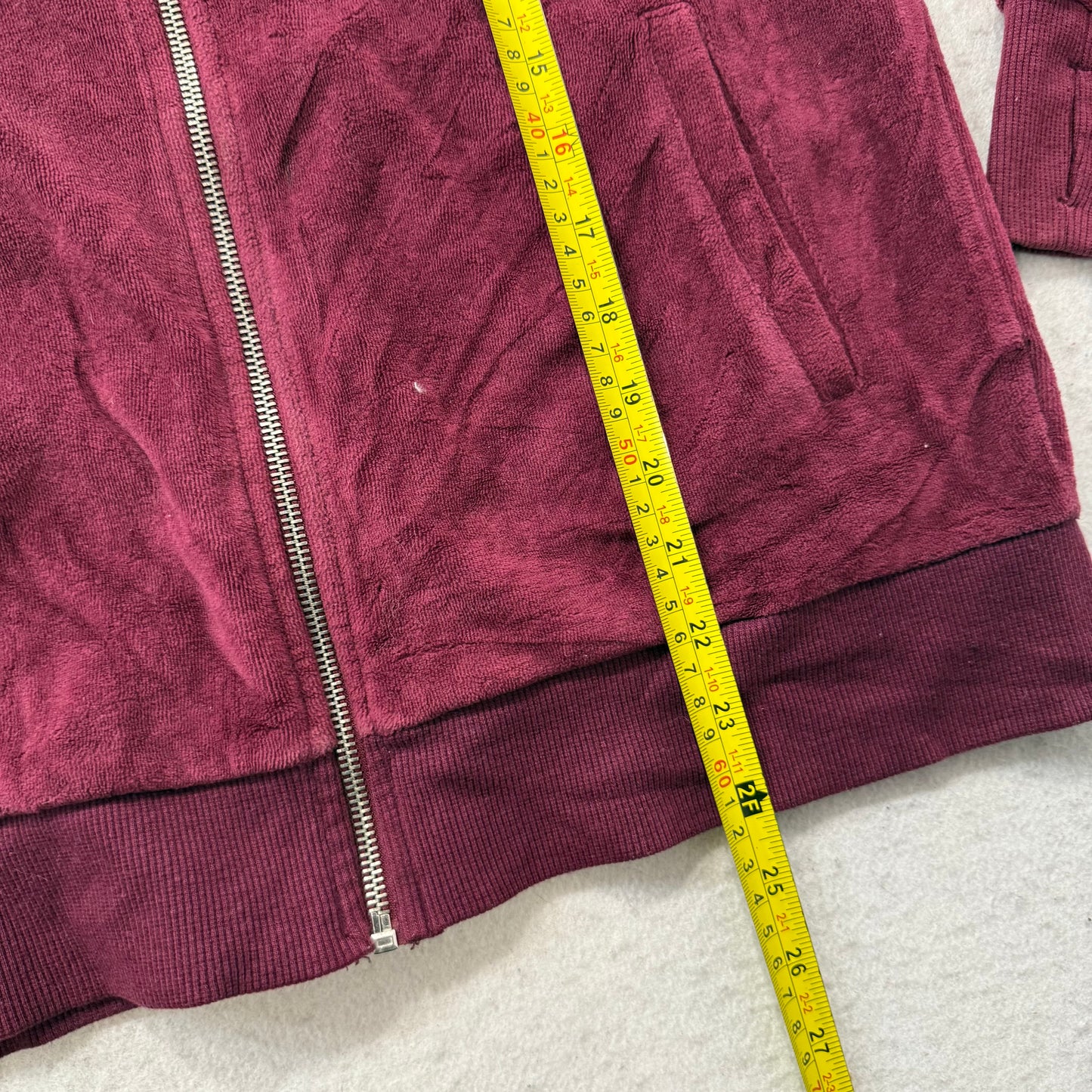 Bebe Women's Burgundy Velour Zip Up Track Jacket Embroidered Logo Pockets Size S