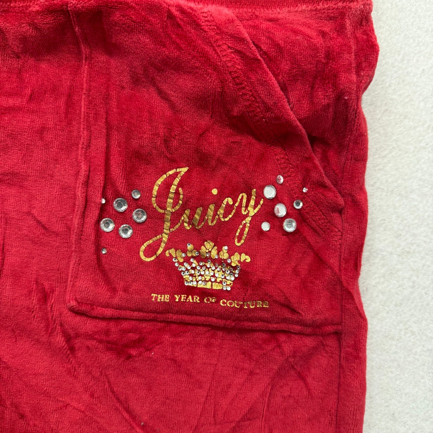Vintage Juicy Couture Womens Ruby Red Velour Flare Track Pant Snap Pocket Size L