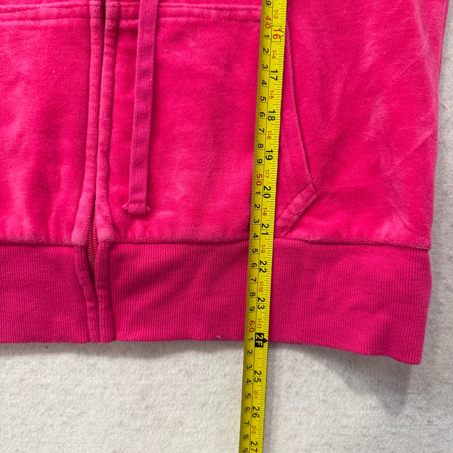 Vintage Juicy Couture Women's Hot Pink Velour Zip Up Hoodie Graphic Logo Size L