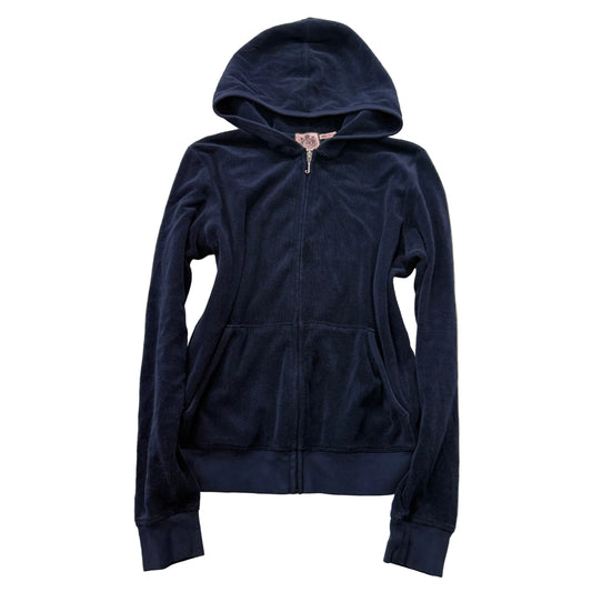 Juicy Couture Women's Navy Blue Terrycloth Full Zip Hoodie Graphic Logo Size XL