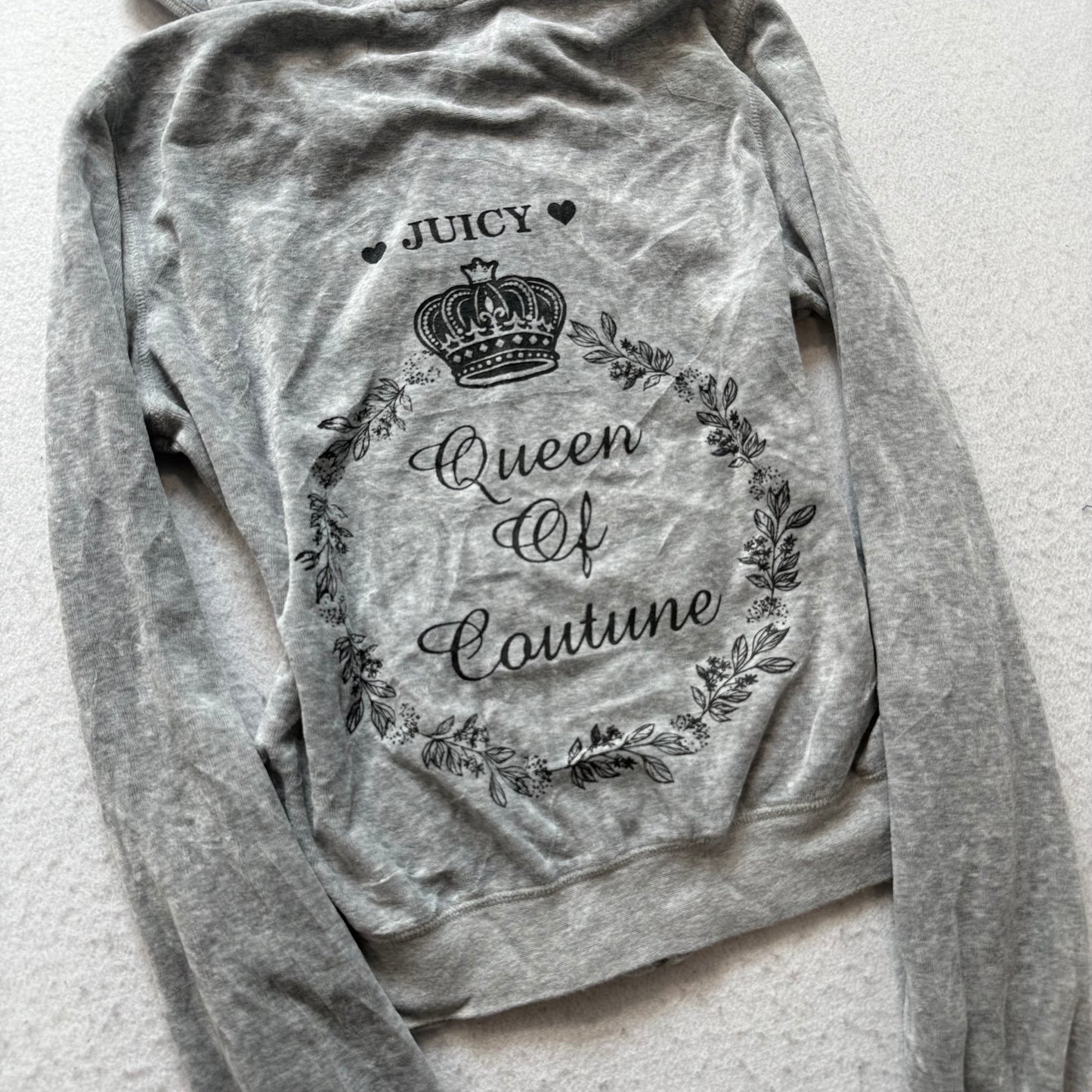 Juicy Couture Queen of Couture Women Gray Velour Zip-Up Hoodie Loungewear Size M
