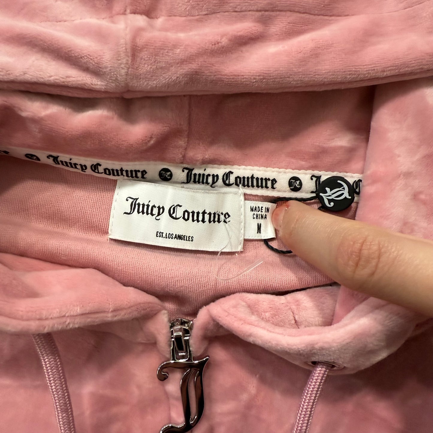 Juicy Couture Women's Light Pink Velour Cropped Hoodie Rhinestone Logo Size M
